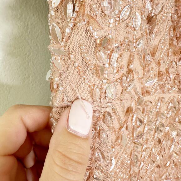 Mac Duggal 35109 Surplice Bodice Embellished Gown Flutter Sleeve Nude Size 8 - Picture 9 of 11